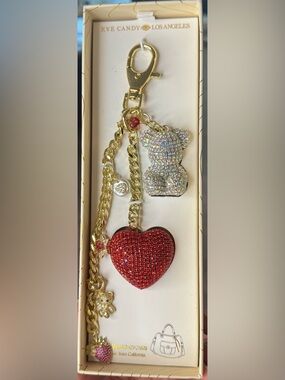 Eye Candy Teddy Heart Strawberry bag charm